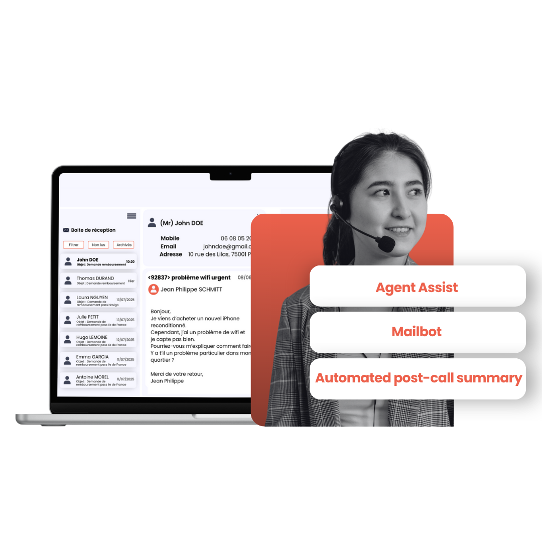 Advisors improve efficiency with a virtual assistant that anticipates replies, a mailbot that automates simple messages, and a post call summary generated effortlessly.