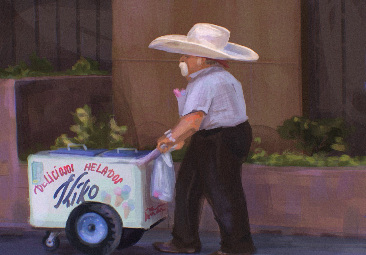 street food Mexican helados summer man delicious white hat