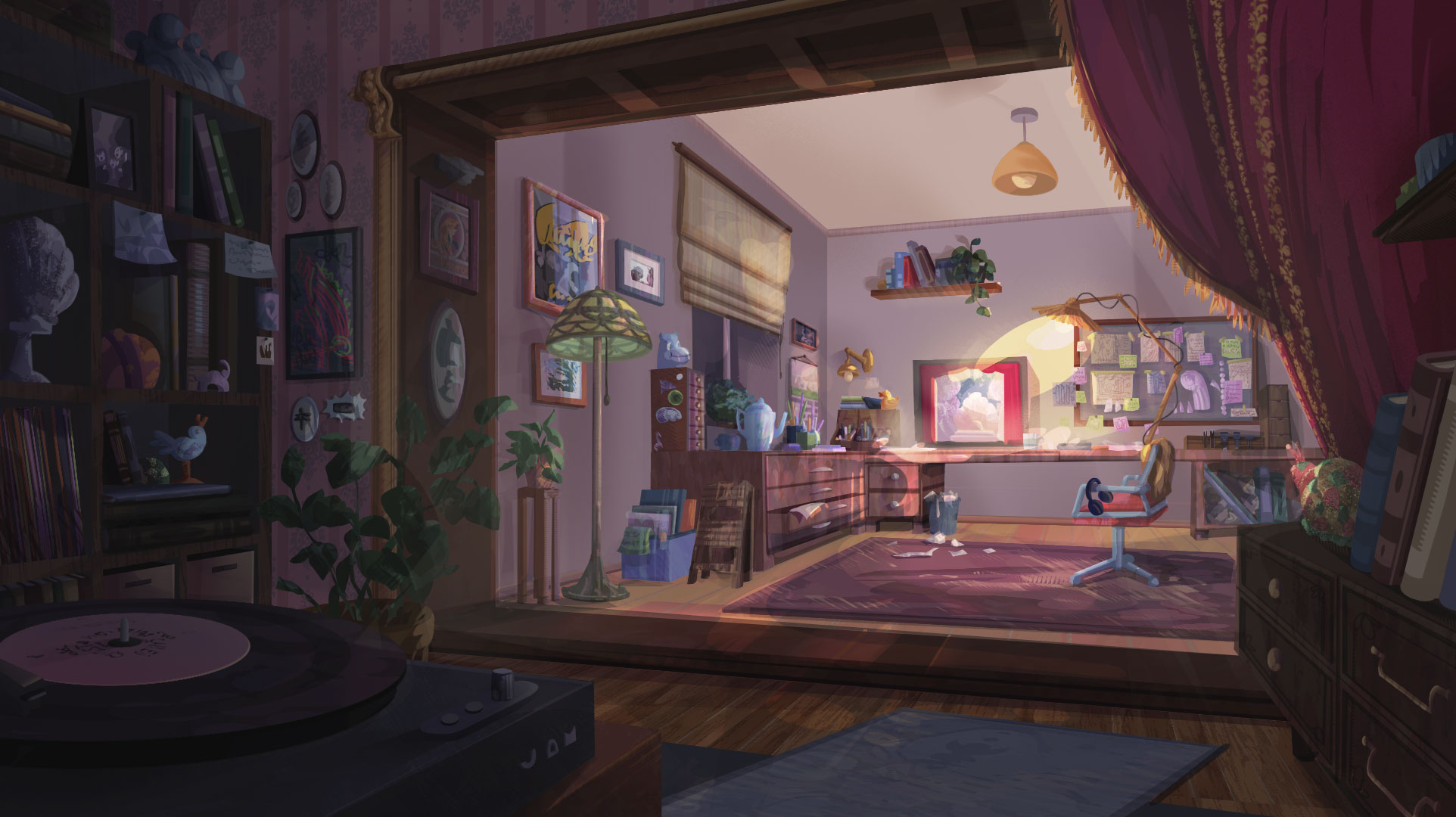 colored work room with theatre box highlighted