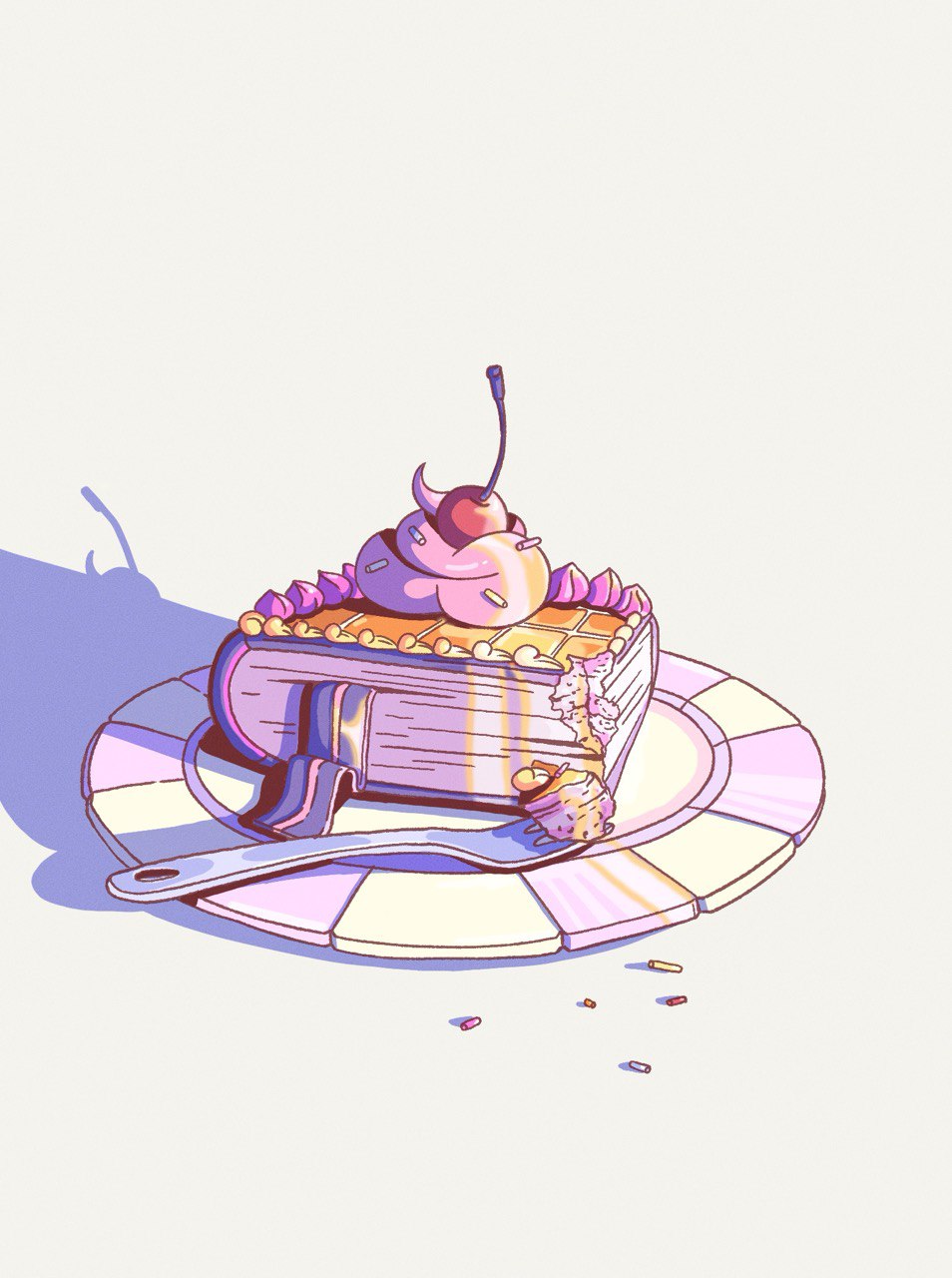 Slice of a book cake on the plate with a cherry on top