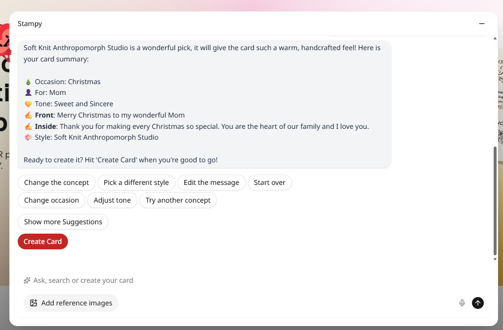 Create card button