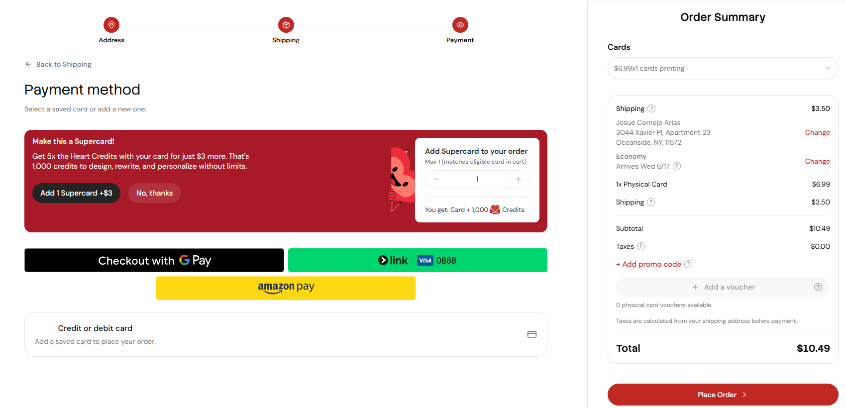 Payment screen
