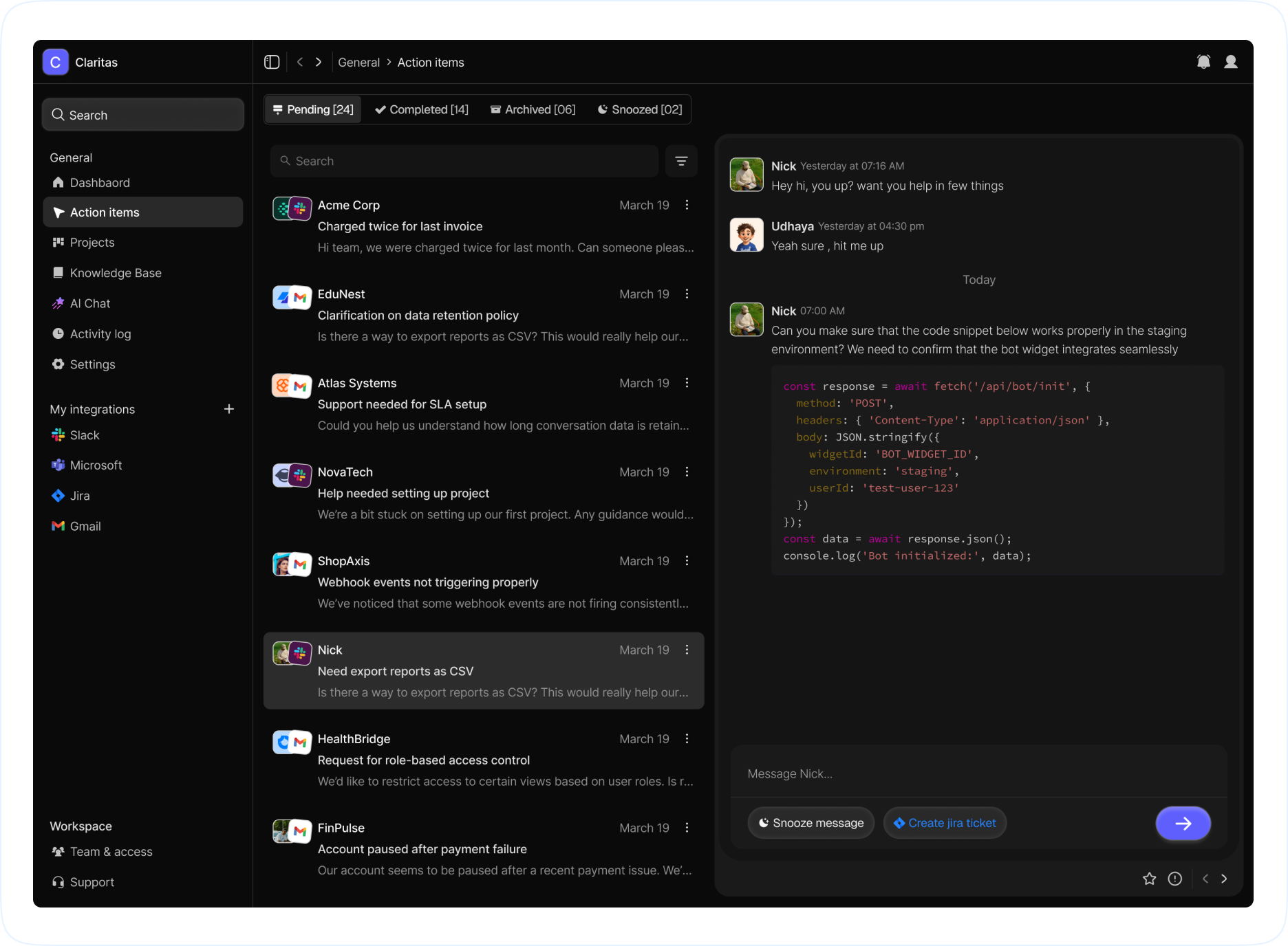 Claritas home screen