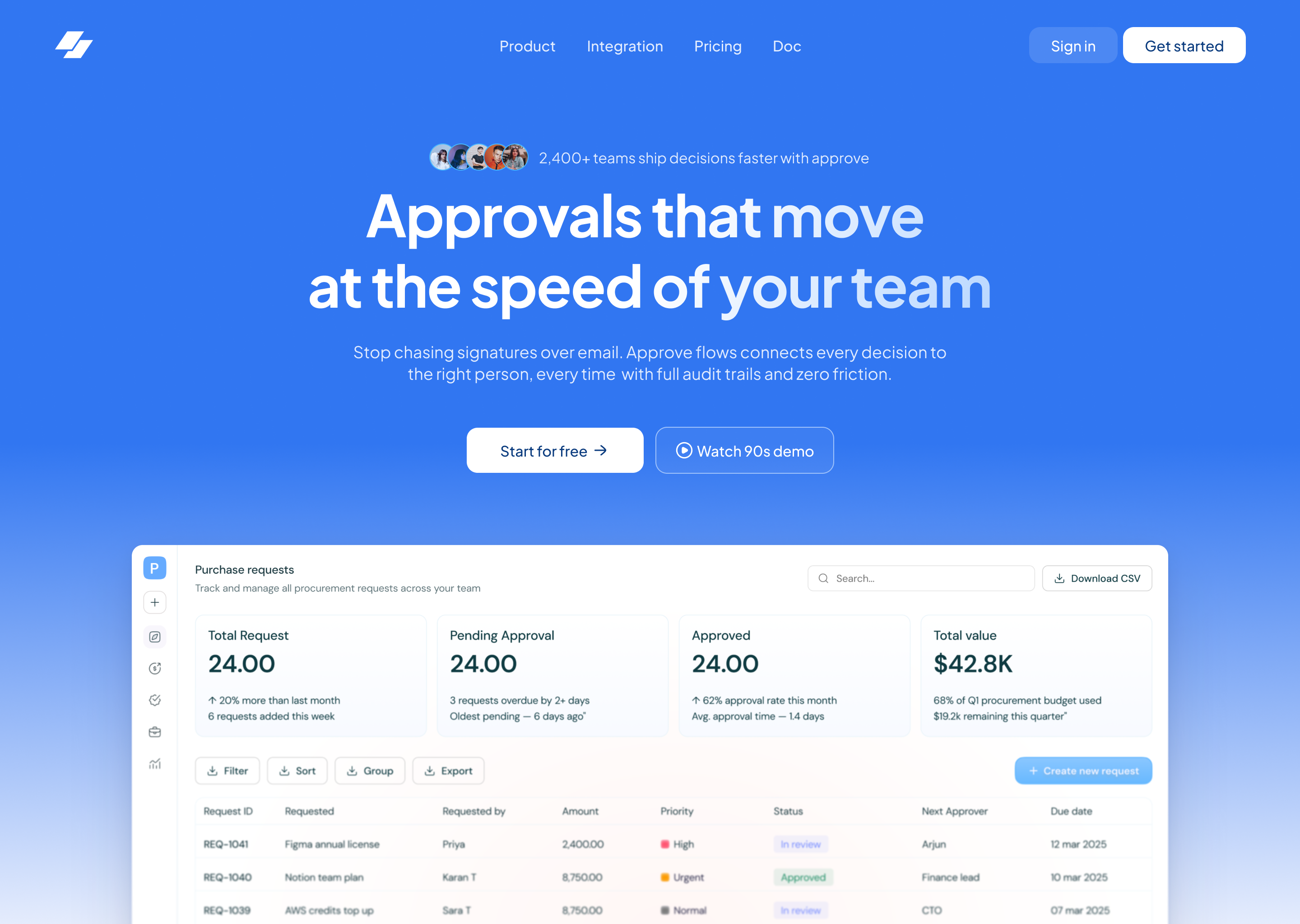 Approve — Approvals landing page