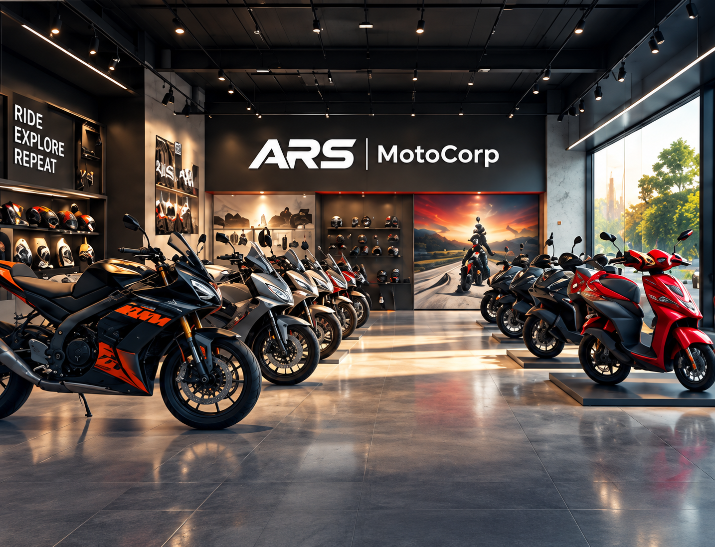 ARS MotoCorp high-end motorcycle showroom display