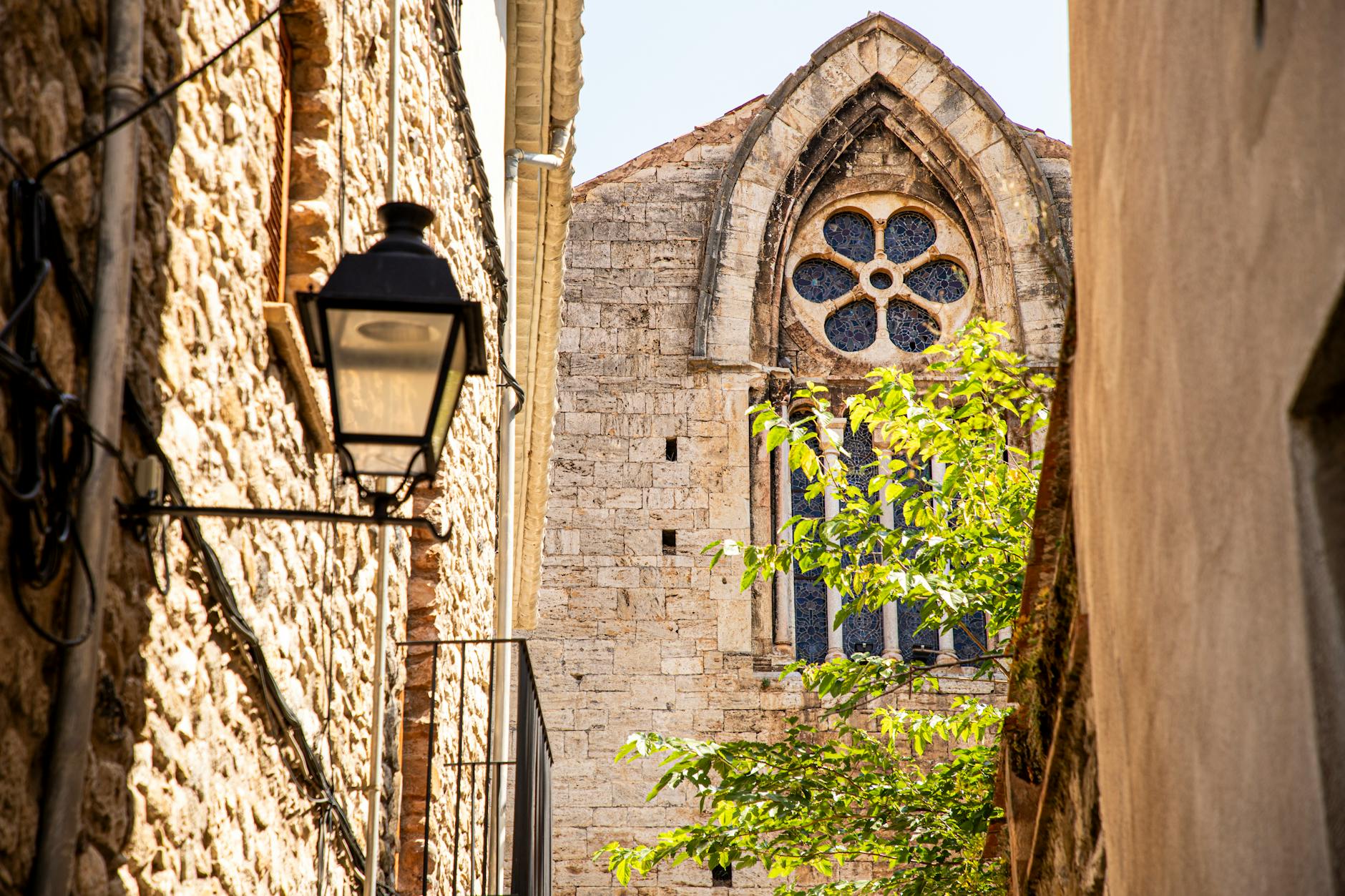 Close-up view of medieval architecture in Besalú, Spain, capturing historic charm and intricate details.