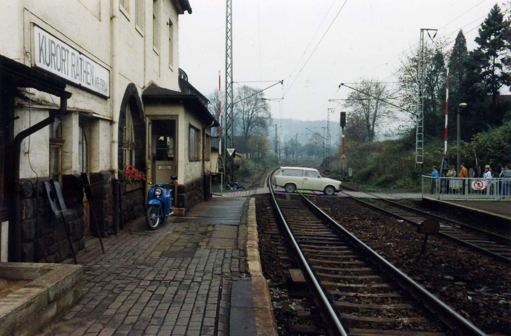 The day the Berlin Wall came down - 9 November 1989. Bahnhof Kurort Rathen,DDR.