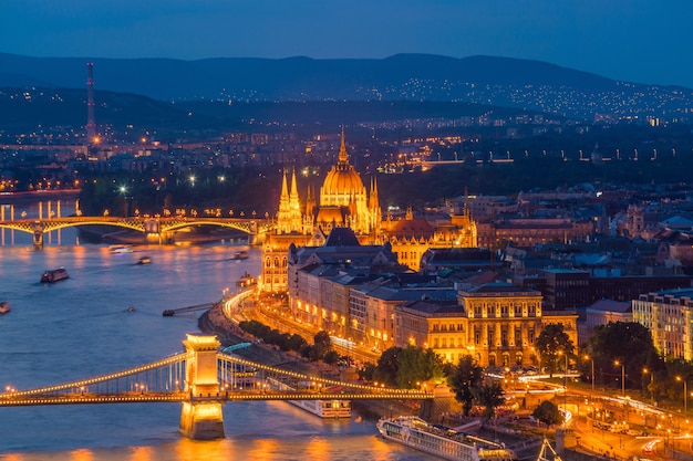 Budapest skyline in hungary. night view on parliament building ...