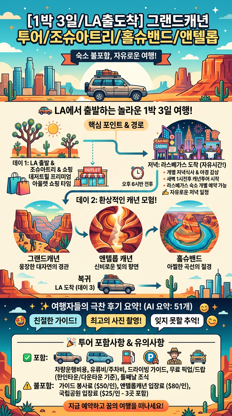 [1박3일/LA출도착] 그랜드캐년 투어/조슈아트리/홀슈밴드/앤텔롭 투어 핵심 포인트