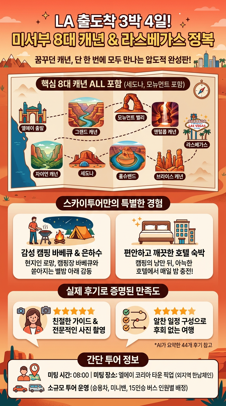 LA출도착3박4일*라스베가스+8대캐년[세도나/모뉴먼트/그랜드캐년포함,미서부캐년 한번에모두] 투어 핵심 포인트