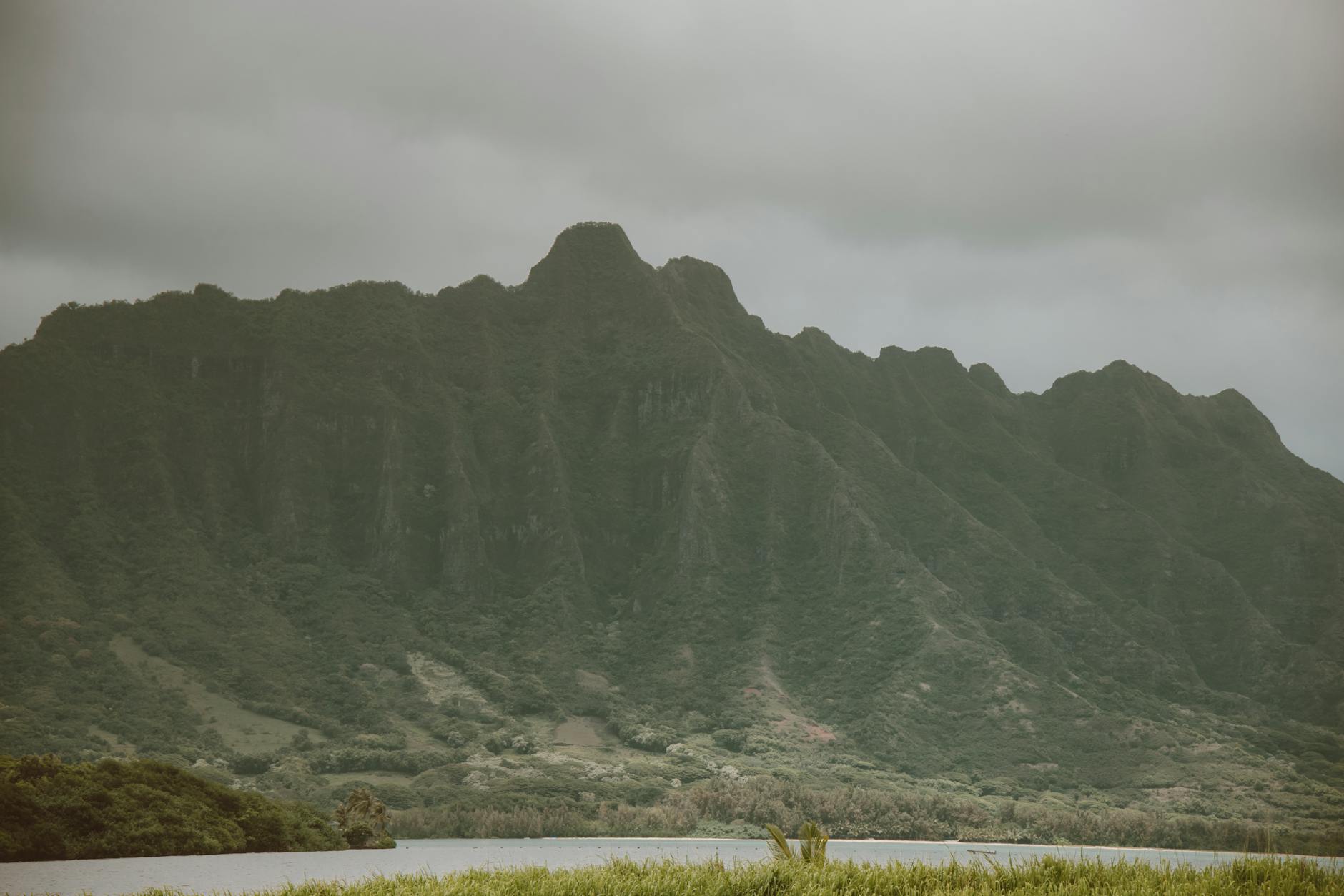 하와이의 운무 낀 푸른 산 절경