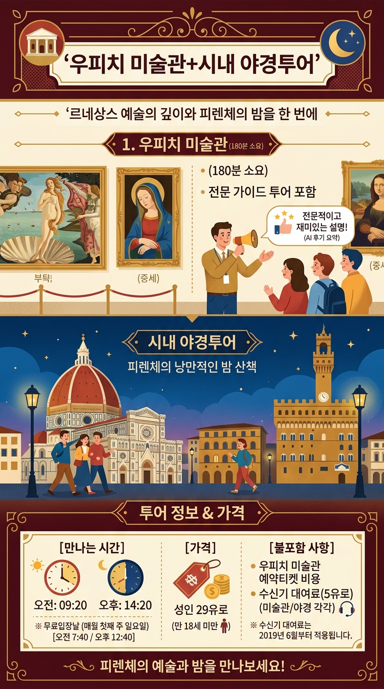 우피치 미술관+시내 야경투어 투어 핵심 포인트