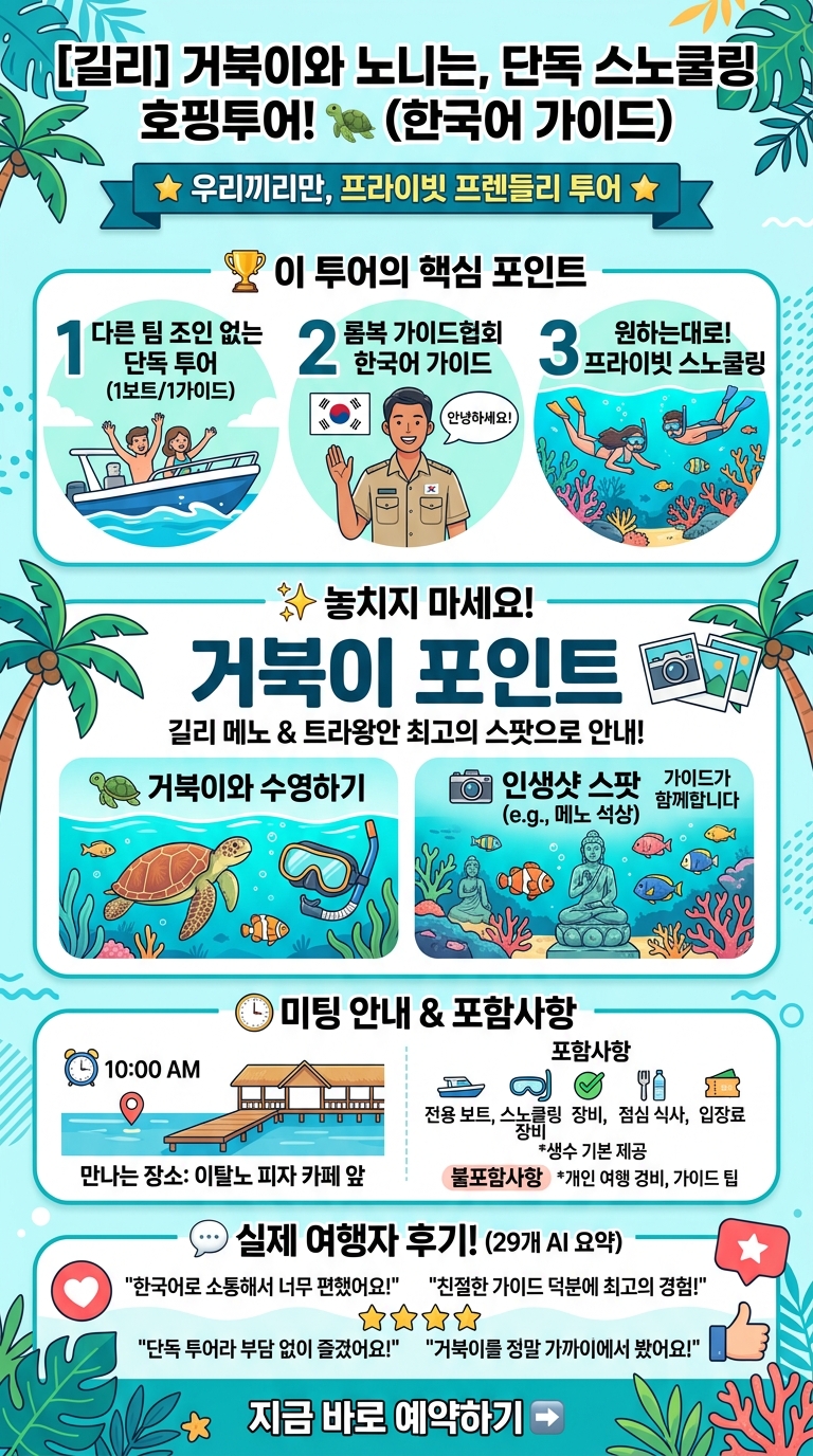 [길리] 길리트라왕안프라이빗 스노쿨링 투어 핵심 포인트
