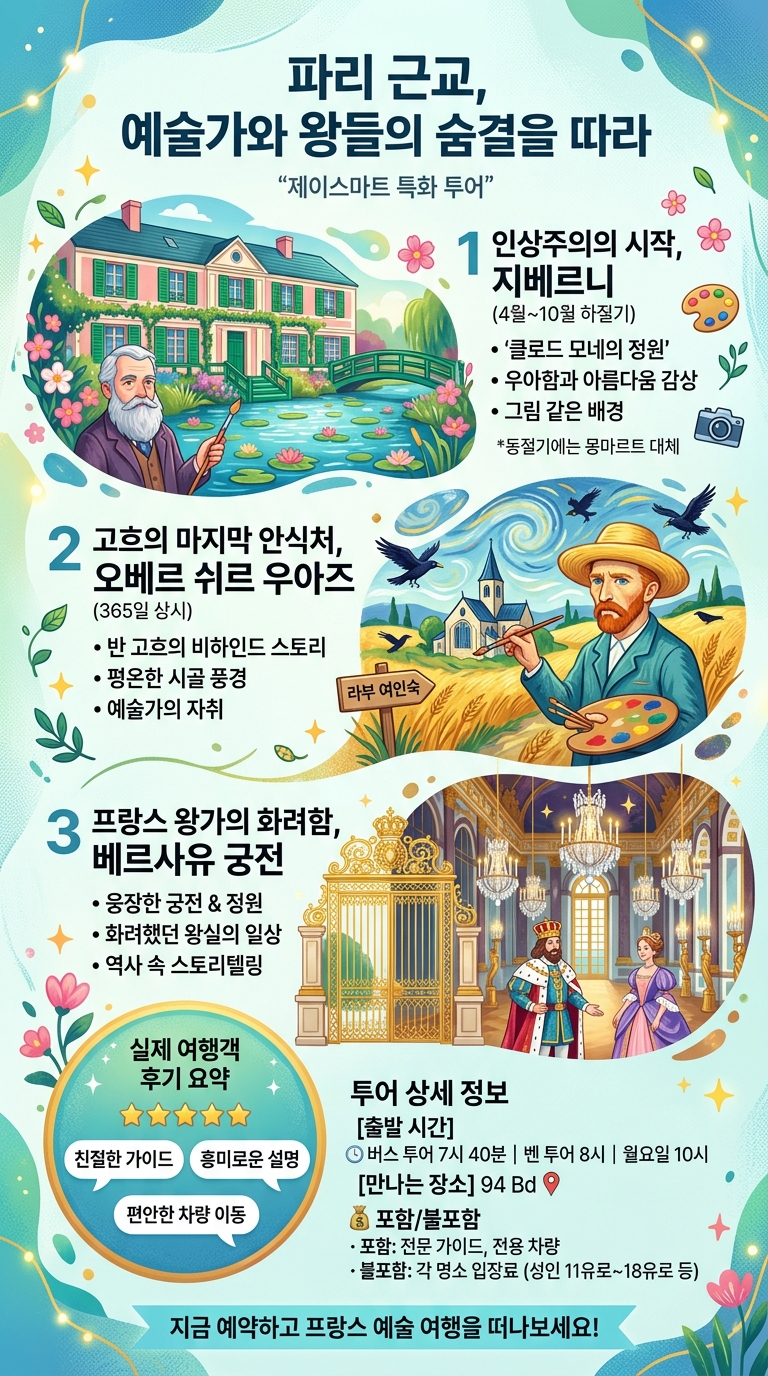 베르사유 투어 +지베르니or몽마르트+고흐마을 투어 핵심 포인트