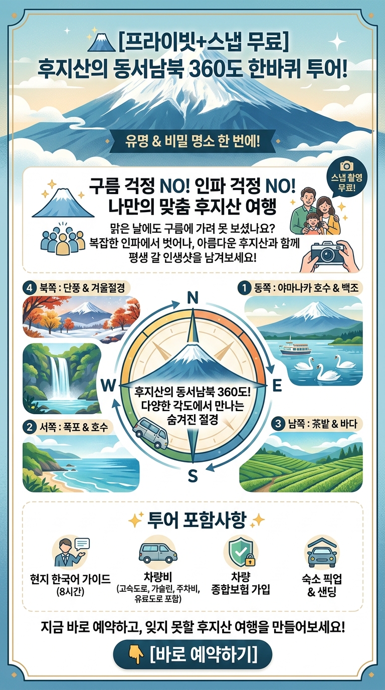 [프라이빗+스냅 촬영무료]후지산의동서남북360도 한바퀴투어! 투어 핵심 포인트