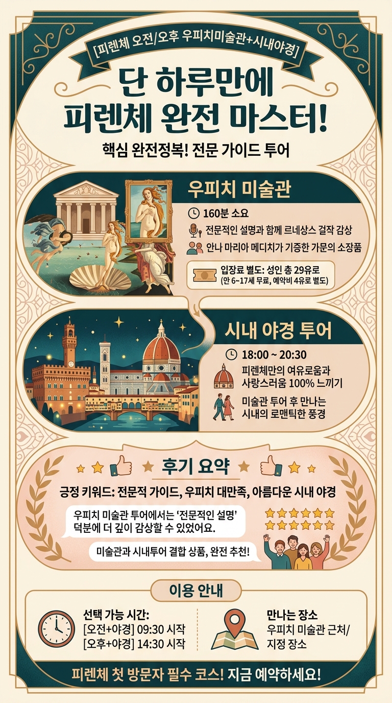 [피렌체 오전/오후 우피치미술관+시내야경] 투어 핵심 포인트
