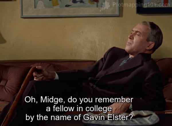 "Oh, Midge, do you remember a fellow in college by the name of Gavin Elster?" Scottie asks.