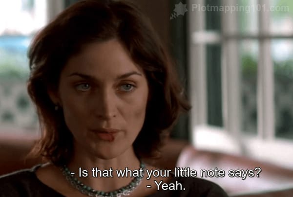 "Is that what your little note says?" she asks.  "Yeah," Leonard replies.