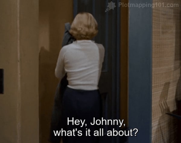 "Hey, Johnny, what's it all about?" Midge asks, racing after him.