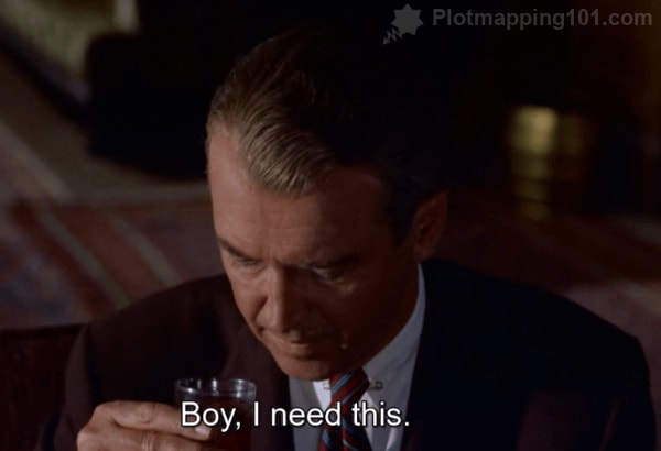 "Boy, I need this," Scottie says, raising the glass to his lips.