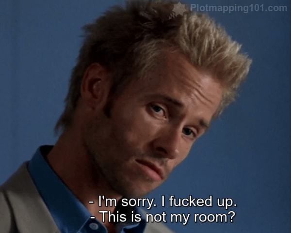 "I'm sorry.  I fucked up," Bert says.  "This is not my room?" Leonard asks.