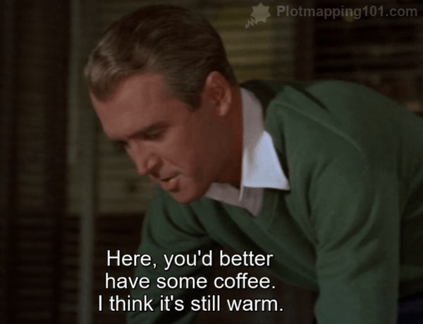 "Here, you'd better have some coffee.  I think it's still warm," Scottie says.