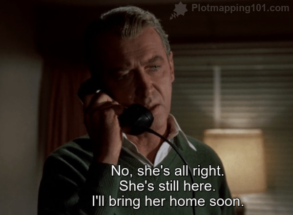 "No, she's all right.  She's still here.  I'll bring her home soon," Scottie says to the person on the other end.