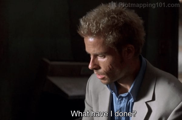 "What have I done?" Leonard thinks, looking shocked