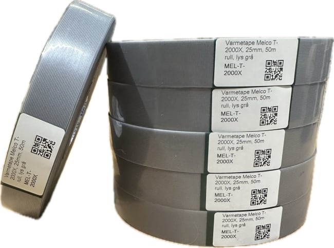 Varmetape Melco T-2000X, 25mm, 50m rull, lys grå