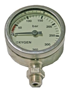 Manometer 52mm Oksygen, 360 bar