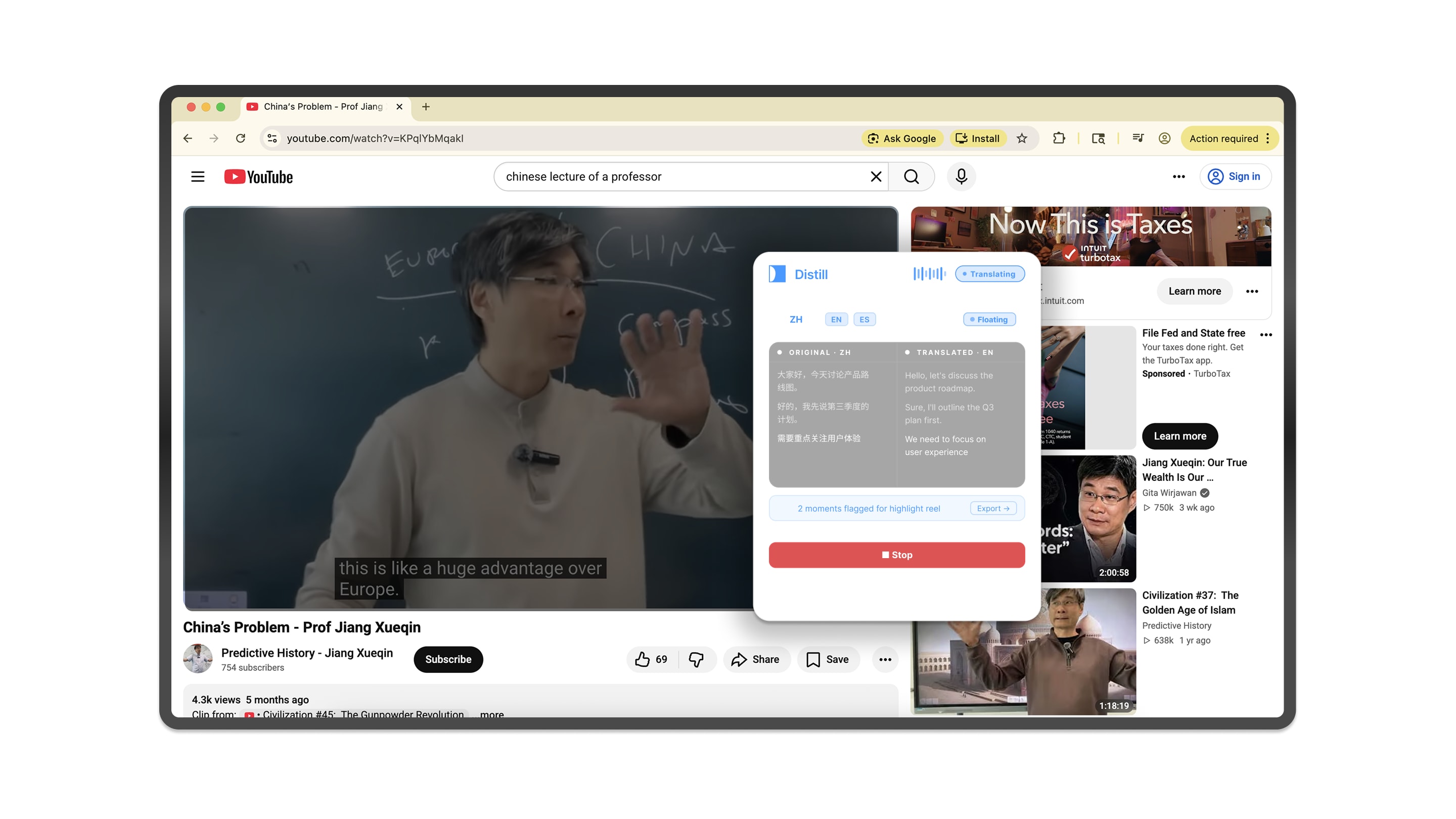Distill on YouTube , translated output