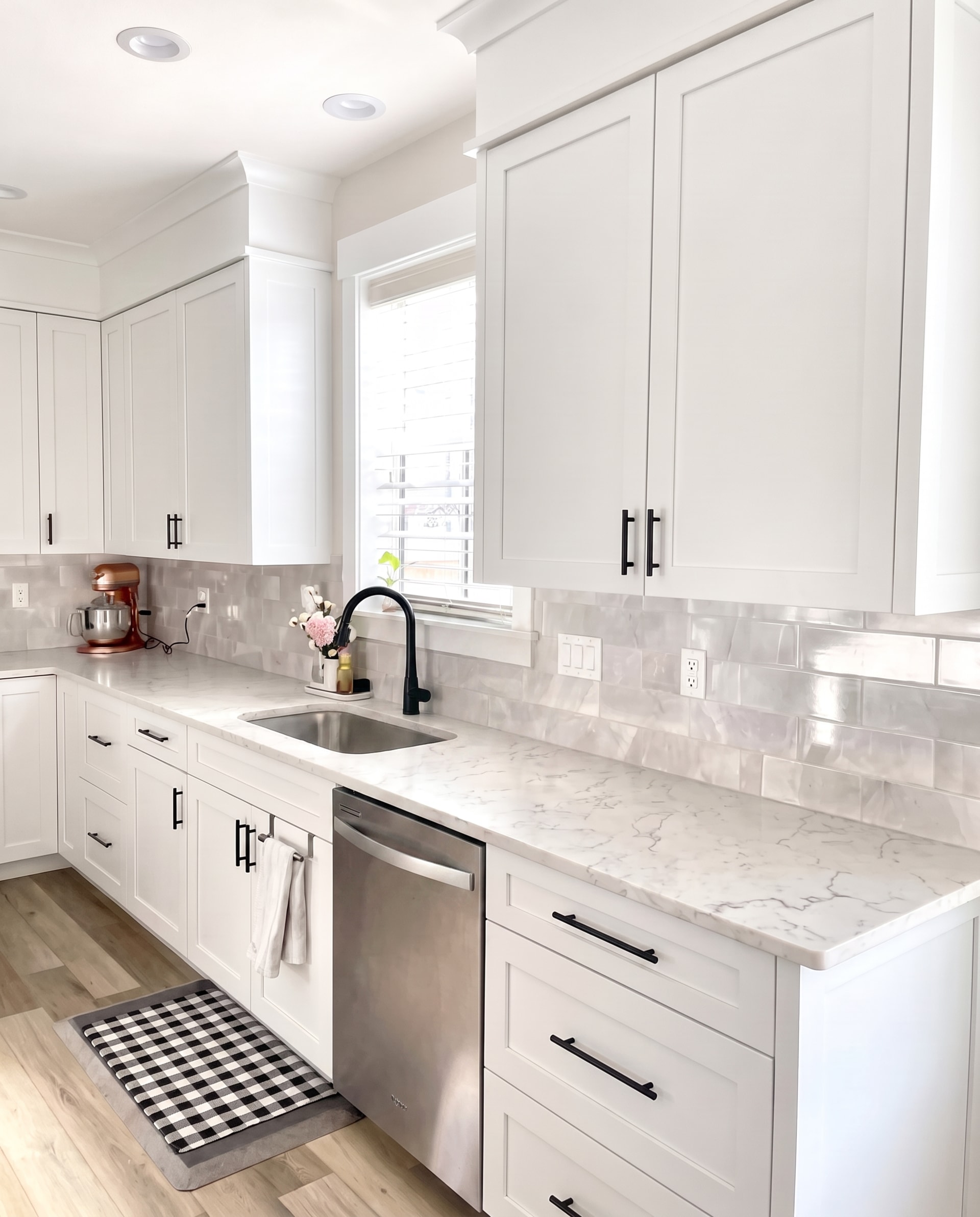White kitchen with marble slab backsplash, AZ Home Remodeling, Moorestown NJ