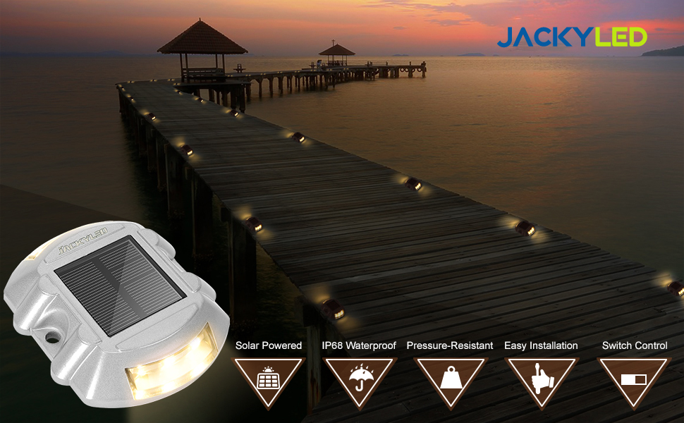 12Pack Solar Dock Deck Lights Outdoor IP68 Waterproof LED Solar Driveway  Marker Lights Warm