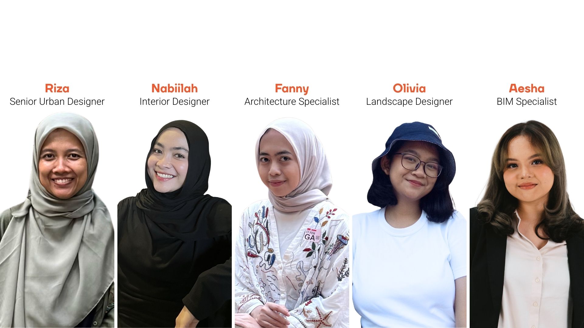 Five women in architecture and design at Pandega Desain Weharima (PDW) on International Women's Day 2026.