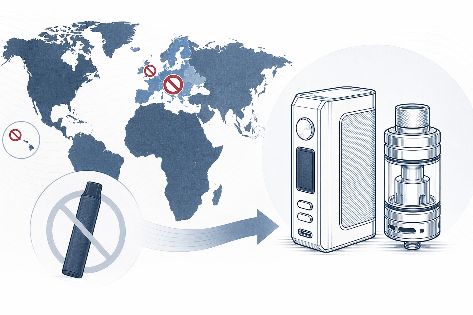 Global disposable vape bans map transitioning to rebuildable setups