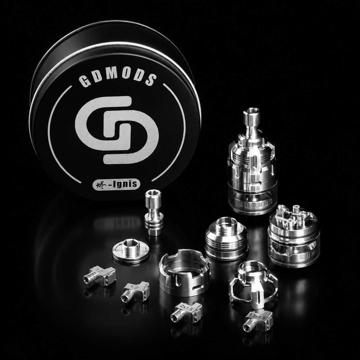 GDMODS Ignis exploded view - tin, assembled tank, deck and airflow inserts 1.0 1.2 2x1.5 1.5x4.5