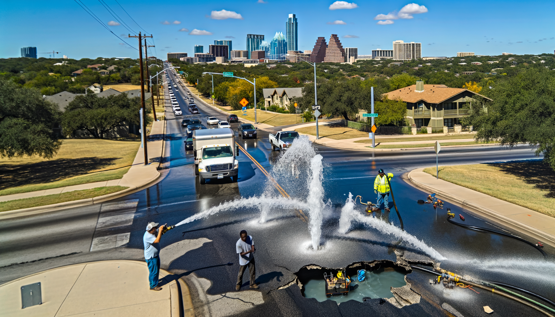 Geyser Alert! How a Water Main Break Turned Wells Branch Parkway into Austin's Newest Fountain