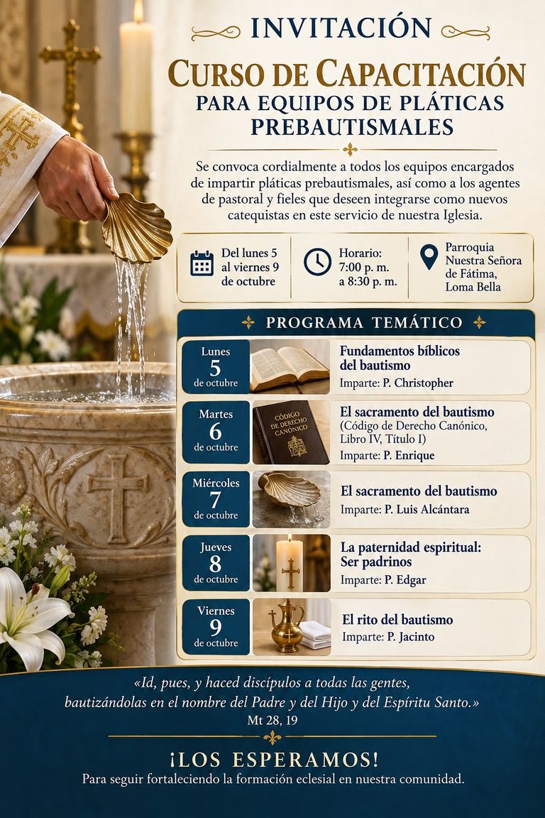 Invitación a los Cursos de Capacitacion para equipos de platicas prebautismales 2026
