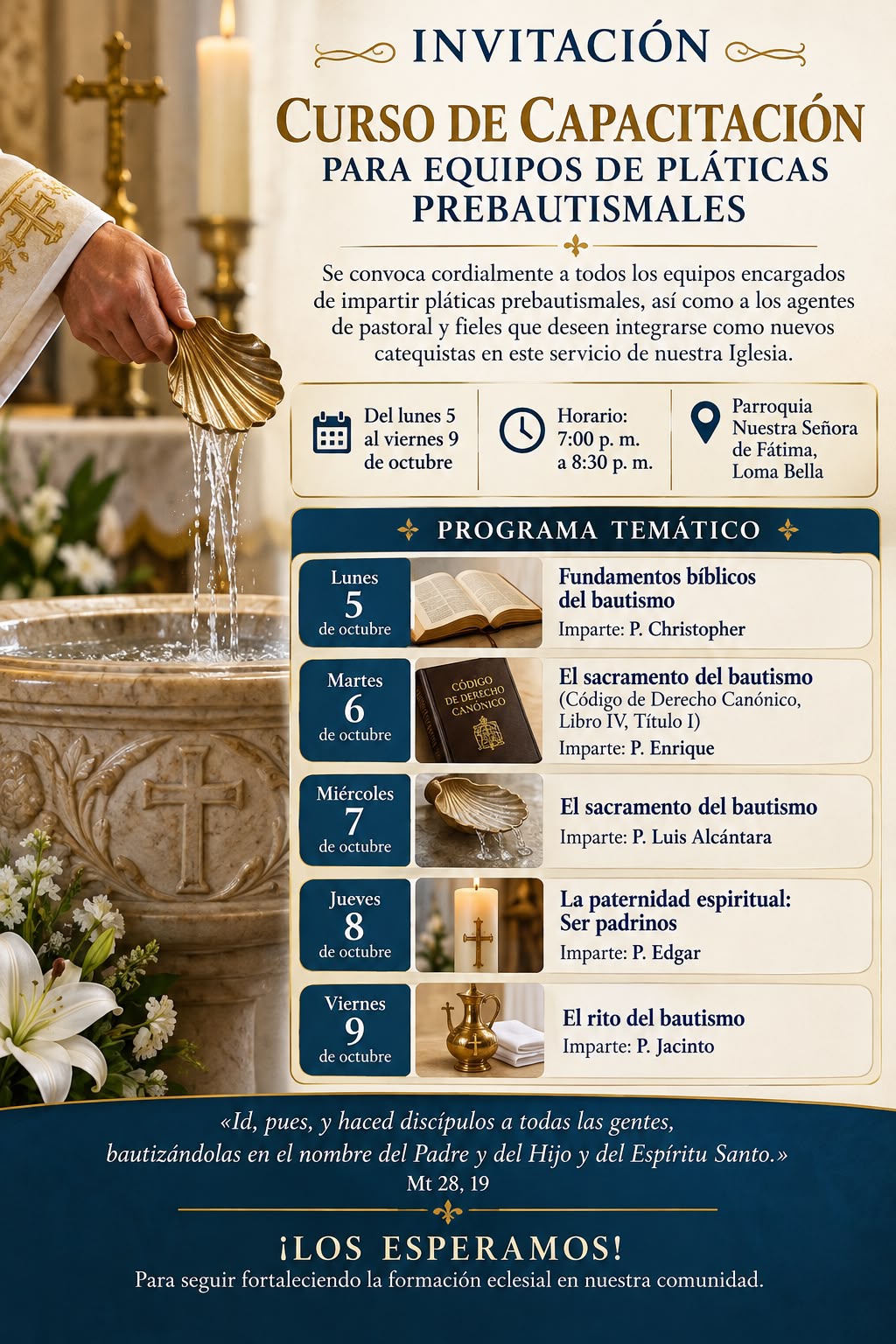 Invitación a los Cursos de Capacitacion para equipos de platicas prebautismales 2026