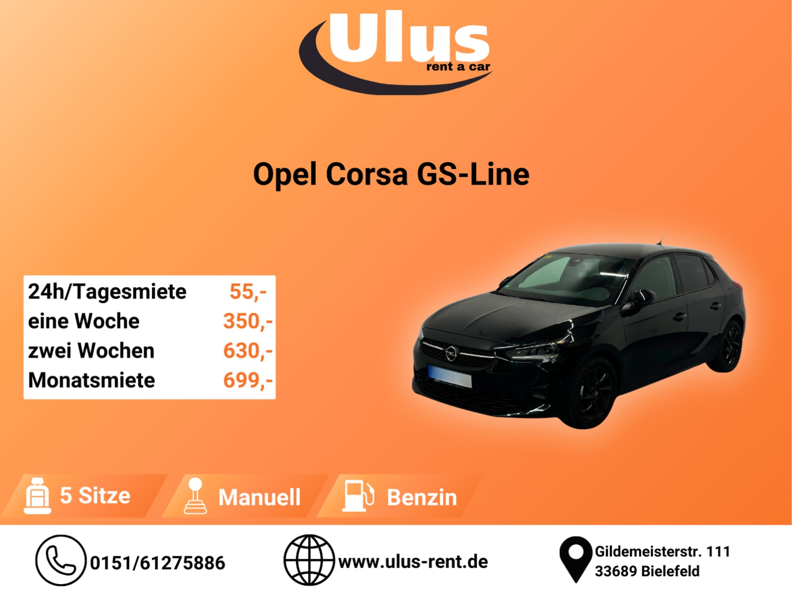 Opel Corsa GS-Line mieten, Mietwagen, Autovermietung, Auto mieten, Langzeitmiete, Monatsmiete