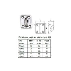 Pravokutna pločica s uškom, Inox 304 Aneli, uške, prstenovi i vijci