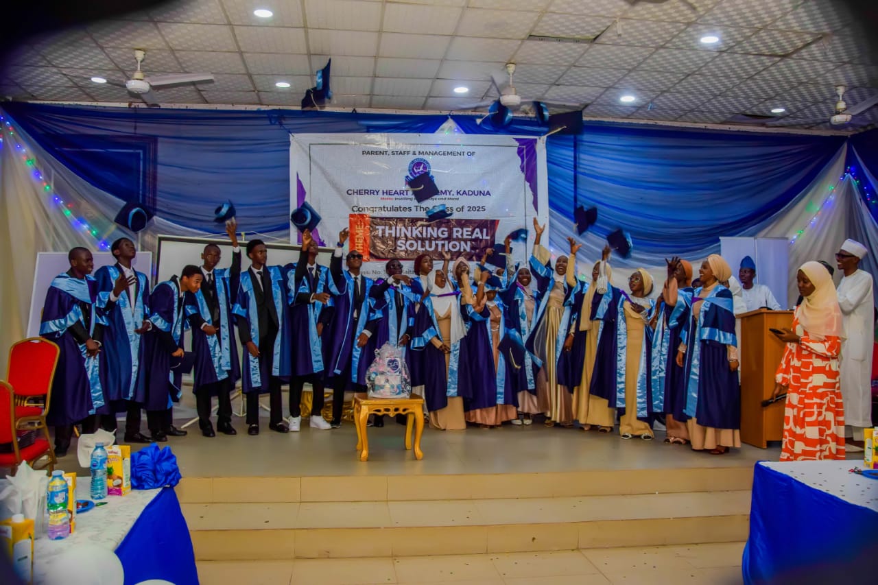✨🎓 Cherry Heart Academy Graduation 2025 🎓✨ What a proud and joyful day at Cherry Heart Academy, Kaduna! The Class of 2025 walked the stage with confidence, celebrating years of hard work, resilience, and achievement. Under the theme “Thinking Real Solution”, these bright minds are stepping into the future ready to make a difference. Congratulations to all the graduates—you’ve made your families, teachers, and community proud. Here’s to new beginnings and endless possibilities! 
