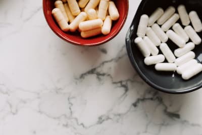 Bowl of medication pills