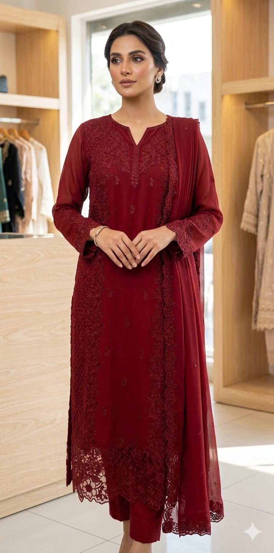 Maroon Chikankari 3-Piece