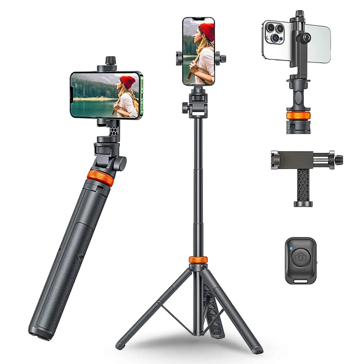 ATSolutions 62-Inch Vlogging Tripod with Bluetooth Remote, Cold Shoe Mount & Selfie Stick