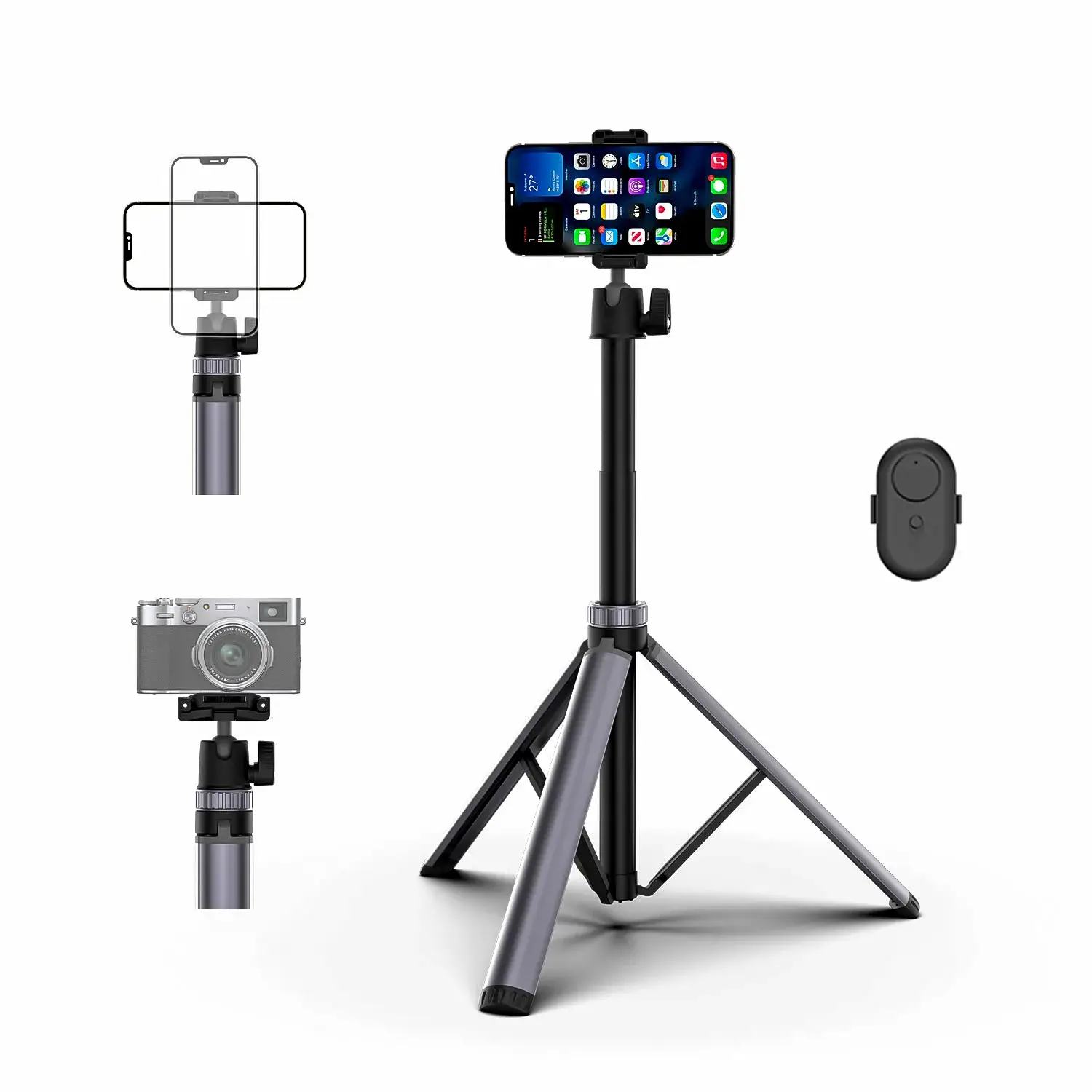 ATSolutions 71-Inch Metal Phone Stand & Tripod with Bluetooth Remote — DSLR & Mobile Compatible