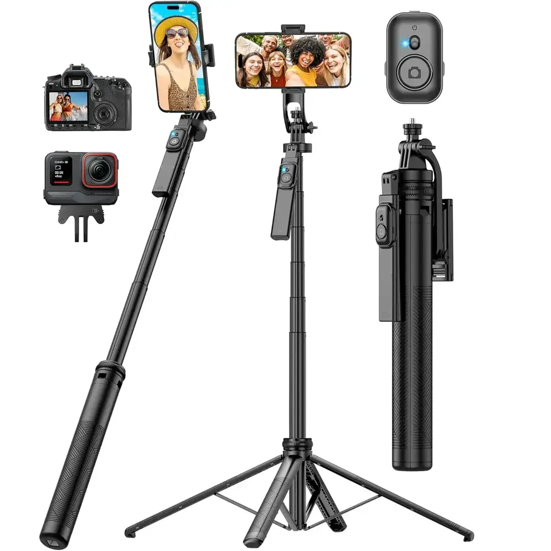 ATSolutions 180cm Tripod Stand for Mobile with Selfie Stick, Bluetooth Remote & 360° Rotation