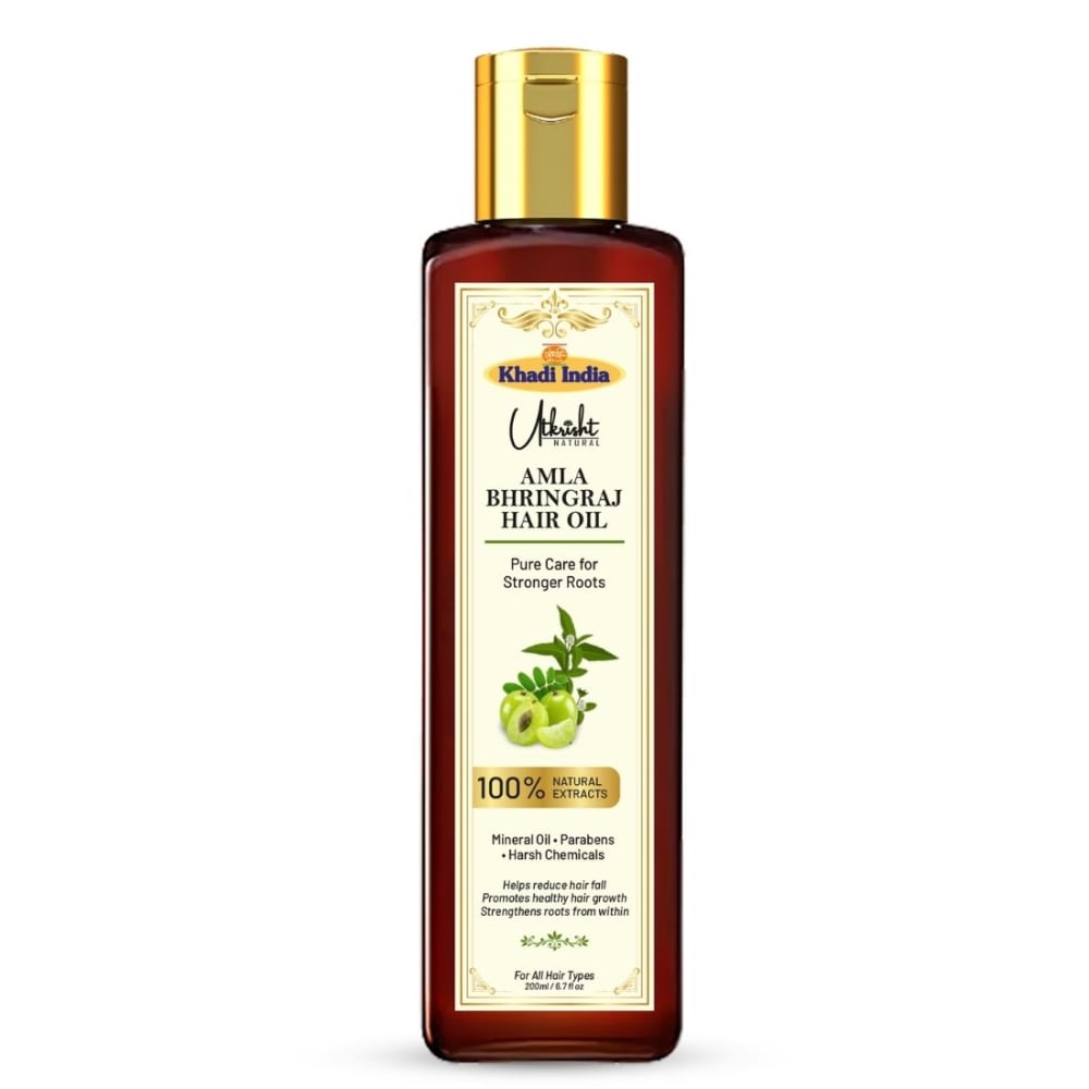 Utkrisht Khadi Bhringraj Hair Oil for Hair Growth & Hair Fall Control | Ayurvedic Herbal Oil for Strong Roots, Dandruff Control & Healthy Scalp | Natural Hair Care Oil