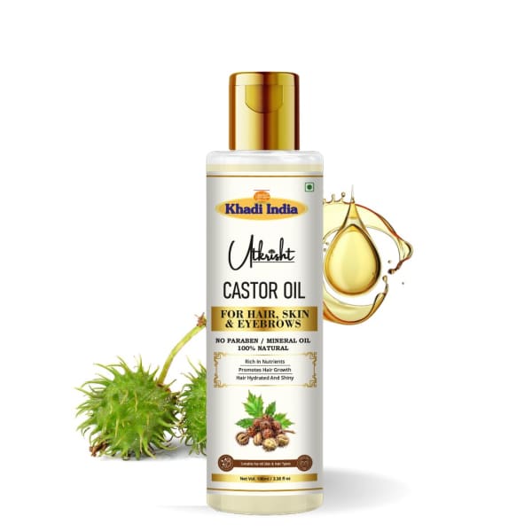 Utkrisht Khadi Castor Oil for Hair Growth & Hair Fall Control | Cold Pressed Oil for Thick, Strong Hair, Eyebrow & Eyelash Growth | Natural Multipurpose Oil for Men & Women