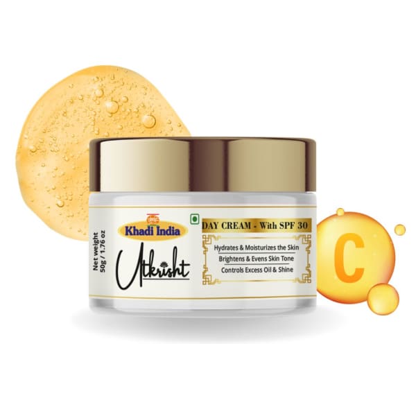 Utkrisht Khadi Day Cream for Hydrated & Glowing Skin | Lightweight Moisturizer with SPF & Nourishing Formula | Daily Face Cream for Men & Women- 50GM
